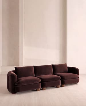 Vivienne Deeper Sit Sectional Sofa - Four Seater - Velvet - Aubergine - US - Hover Image