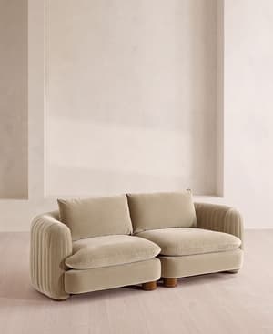 Vivienne Deeper Sit Sectional Sofa - Three Seater - Velvet - Oyster - US - Hover Image