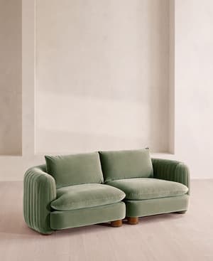 Vivienne Sectional Sofa - Three Seater - Velvet - Seafoam - US - Hover Image