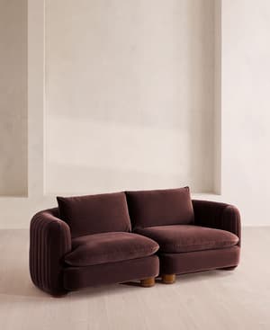Vivienne Sectional Sofa - Three Seater - Velvet - Aubergine - US - Hover Image