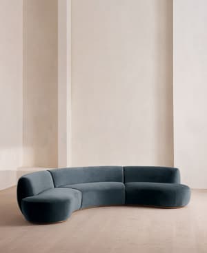 Aline Serpentine Modular Sofa - Six Seater - Grey Blue Velvet - UK - Hover Image