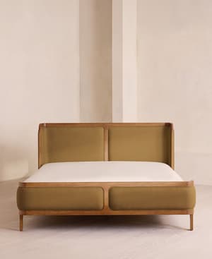 Belsa Bed - Light Oak - King - Linen - Ochre - Hover Image