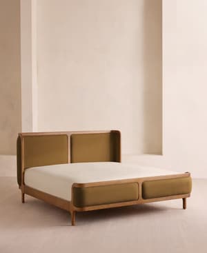 Belsa Bed - Light Oak - Queen - Linen - Ochre - US - Listing Image