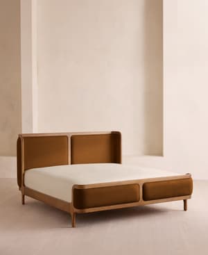 Belsa Bed - Light Wood - Queen - Linen - Terracotta - US - Listing Image