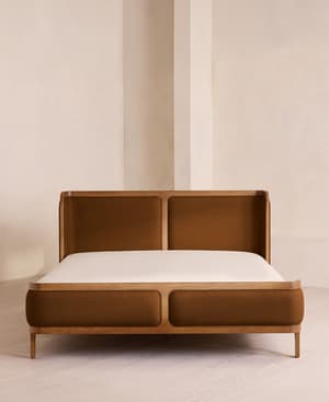 Belsa Bed - Light Wood - Queen - Linen - Terracotta - US - Hover Image