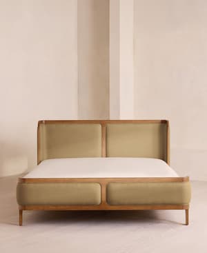 Belsa Bed - Light Oak - King - Linen - Wheat - Hover Image
