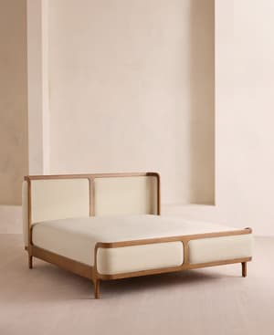 Belsa Bed - Light Oak - Queen - Linen - Bisque - US - Listing Image