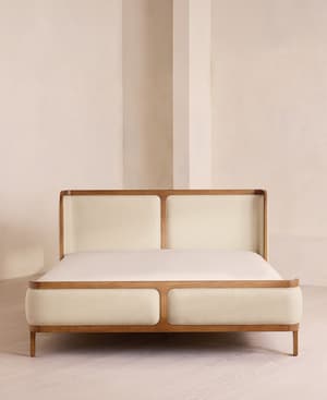 Belsa Bed - Light Oak - Queen - Linen - Bisque - US - Hover Image