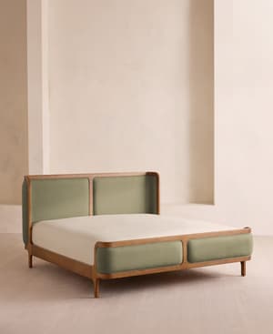 Belsa Bed - Light Oak - King - Linen - Sage - Listing Image