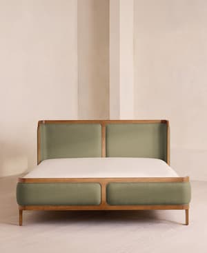 Belsa Bed - Light Oak - King - Linen - Sage - Hover Image