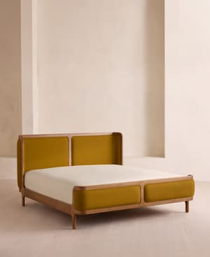 Belsa Bed - Light Wood - Queen - Linen - Turmeric - US - Listing Image