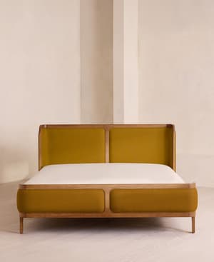 Belsa Bed - Light Wood - Queen - Linen - Turmeric - US - Hover Image