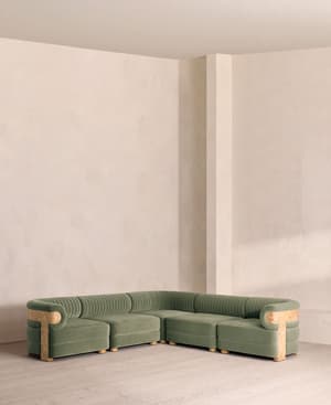 Caleb Sectional Sofa - Corner Sofa - Velvet - Seafoam - Blonde Burl - US - Listing Image