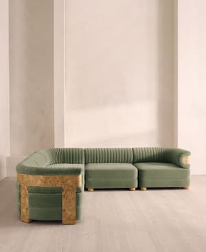 Caleb Sectional Sofa - Corner Sofa - Velvet - Seafoam - Blonde Burl - US - Hover Image