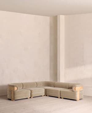 Caleb Sectional Sofa - Corner Sofa - Velvet - Oyster - Blonde Burl - US - Listing Image