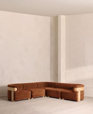 Caleb Sectional Sofa - Corner Sofa - Velvet - Cinnamon - Blonde Burl - US - Listing Image