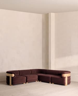 Caleb Modular Sofa - Corner Sofa - Velvet - Aubergine - Blonde Burl - UK - Listing Image