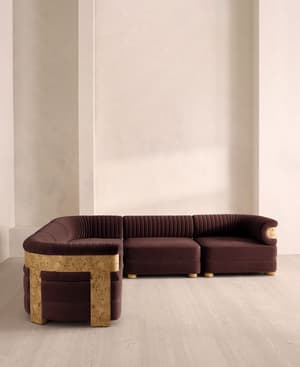 Caleb Modular Sofa - Corner Sofa - Velvet - Aubergine - Blonde Burl - UK - Hover Image