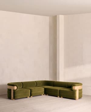 Caleb Sectional Sofa - Corner Sofa - Velvet - Olive - Blonde Burl - US - Listing Image