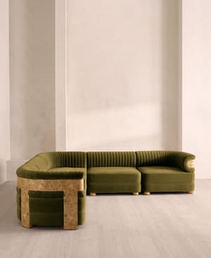 Caleb Sectional Sofa - Corner Sofa - Velvet - Olive - Blonde Burl - US - Hover Image