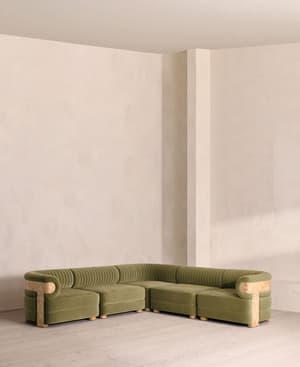 Caleb Modular Corner Sofa - Velvet - Lichen - Blonde Burl - UK - Hover Image
