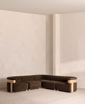Caleb Modular Corner Sofa - Velvet - Chocolate - Blonde Burl - UK - Listing Image
