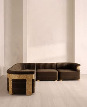Caleb Modular Corner Sofa - Velvet - Chocolate - Blonde Burl - UK - Hover Image