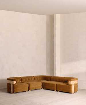 Caleb Modular Corner Sofa - Velvet - Mustard - Blonde Burl - UK - Listing Image