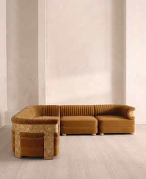 Caleb Modular Corner Sofa - Velvet - Mustard - Blonde Burl - UK - Hover Image