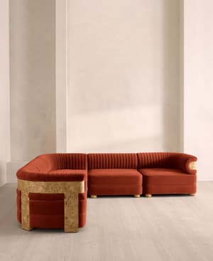 Caleb Modular Corner Sofa - Velvet - Rust - Blonde Burl - UK - Hover Image