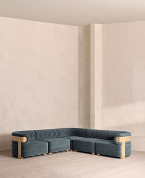 Caleb Sectional Sofa - Corner Sofa - Velvet - Grey Blue - Blonde Burl - US - Listing Image