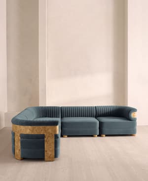 Caleb Sectional Sofa - Corner Sofa - Velvet - Grey Blue - Blonde Burl - US - Hover Image