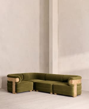 Caleb Modular L-Shape Sofa - Velvet - Olive - Blonde Burl - UK - Listing Image