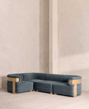 Caleb Sectional Sofa - L-Shape Sofa - Velvet - Grey Blue - Blonde Burl - US - Listing Image