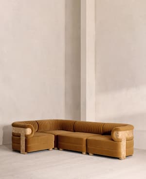 Caleb Sectional Sofa - L-Shape Sofa - Velvet - Mustard - Blonde Burl - US - Listing Image