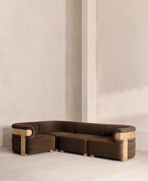 Caleb Modular L-Shape Sofa - Velvet - Chocolate - Blonde Burl - UK - Listing Image