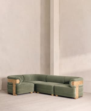 Caleb Sectional Sofa - L-Shape Sofa - Velvet - Seafoam - Blonde Burl - US - Listing Image