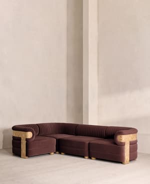 Caleb Modular Sofa - L-Shape Sofa - Velvet - Aubergine - Blonde Burl - UK - Listing Image