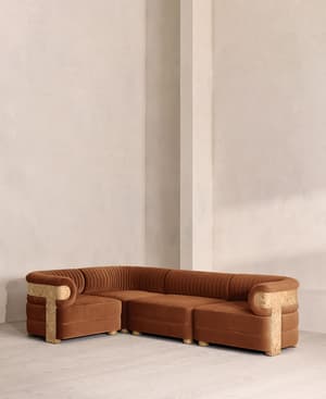 Caleb Modular Sofa - L-Shape Sofa - Velvet - Cinnamon - Blonde Burl - UK - Listing Image