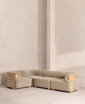 Caleb Modular Sofa - L-Shape Sofa - Velvet - Oyster - Blonde Burl - UK - Listing Image