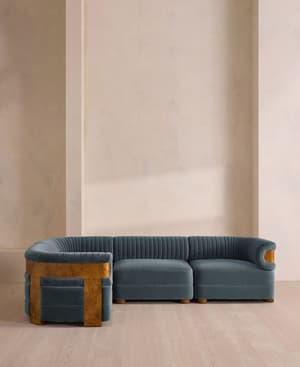 Caleb Modular L-Shape Sofa - Velvet - Grey Blue - Dark Burl - UK - Hover Image