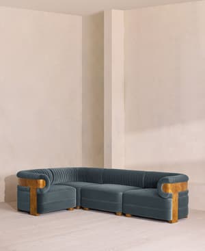 Caleb Sectional Sofa - L-Shape Sofa - Velvet - Grey Blue - Dark Burl - US - Listing Image