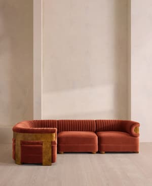 Caleb Sectional Sofa - L-Shape Sofa - Velvet - Rust - Dark Burl - US - Hover Image