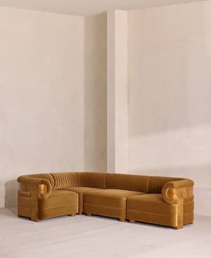 Caleb Sectional Sofa - L-Shape Sofa - Velvet - Mustard - Dark Burl - US - Listing Image
