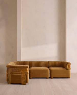 Caleb Sectional Sofa - L-Shape Sofa - Velvet - Mustard - Dark Burl - US - Hover Image