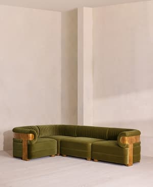 Caleb Modular L-Shape Sofa - Velvet - Olive - Dark Burl - UK - Listing Image