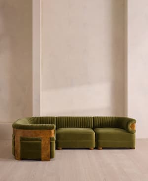 Caleb Modular L-Shape Sofa - Velvet - Olive - Dark Burl - UK - Hover Image