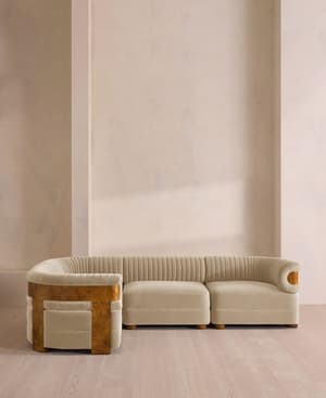 Caleb Sectional Sofa - L-Shape Sofa - Velvet - Oyster - Dark Burl - US - Hover Image