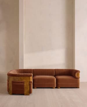 Caleb Sectional Sofa - L-Shape Sofa - Velvet - Cinnamon - Dark Burl - US - Hover Image
