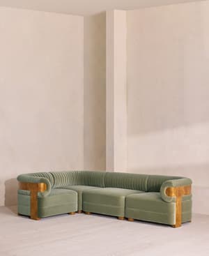 Caleb Sectional Sofa - L-Shape Sofa - Velvet - Seafoam - Dark Burl - US - Listing Image
